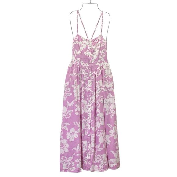 NWT Free People The Perfect Sundress Size XS Pink White Floral Linen Maxi Dress - Picture 2 of 10